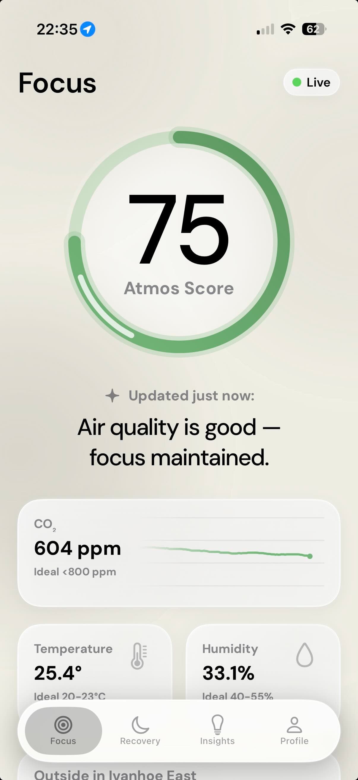 See when CO2 starts to climb. app screen