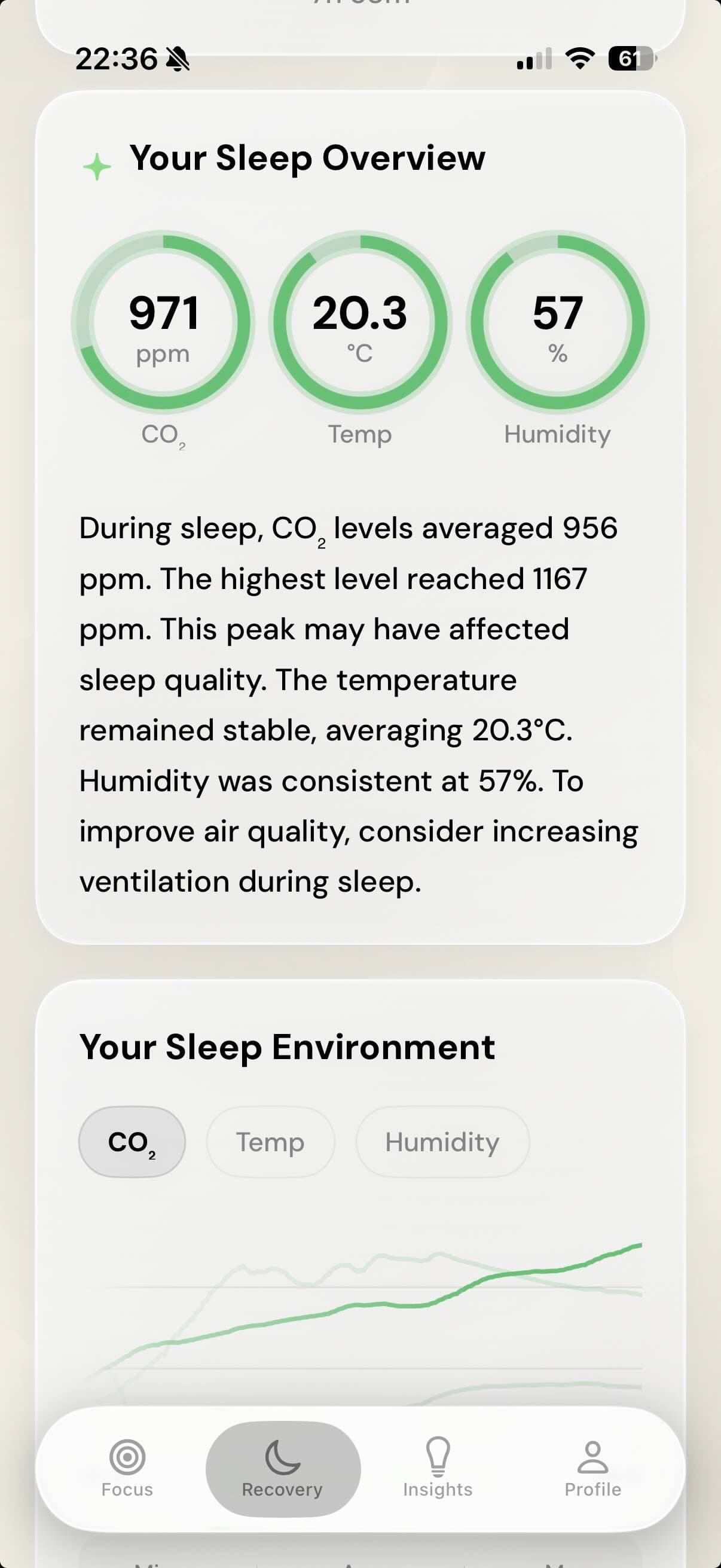 See how your bedroom conditions affect your sleep. app screen